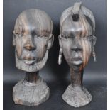 TWO 20TH CENTURY HARD WOOD HAND CARVED NIGERIAN BUSTS