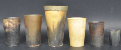 SIX VINTAGE COW HORN DRINKING CUPS