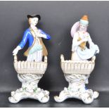 PAIR OF DRESDEN FIGURAL TABLE SALT CERAMICS - MAIDEN & GENT