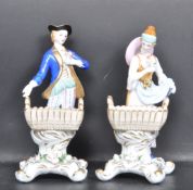 PAIR OF DRESDEN FIGURAL TABLE SALT CERAMICS - MAIDEN & GENT