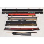 COLLECTION OF FIVE SNOOKER CUES