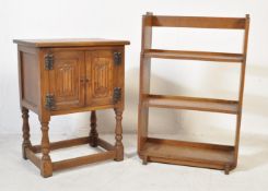 20TH CENTURY LINEN FOLD CABINET AND OAK BOOKCASE