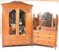 EARLY 20TH CENTURY EDWARDIAN DOUBLE WARDROBE AND TRIPTYCH DRESSING TABLE CHEST