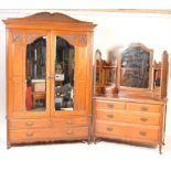 EARLY 20TH CENTURY EDWARDIAN DOUBLE WARDROBE AND TRIPTYCH DRESSING TABLE CHEST