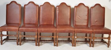 6 CROMWELLIAN OAK AND LEATHER HIGH BACK DINING CHAIRS
