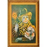 MID CENTURY GILT FRAMED CLOWN PRINT ON CARD SET