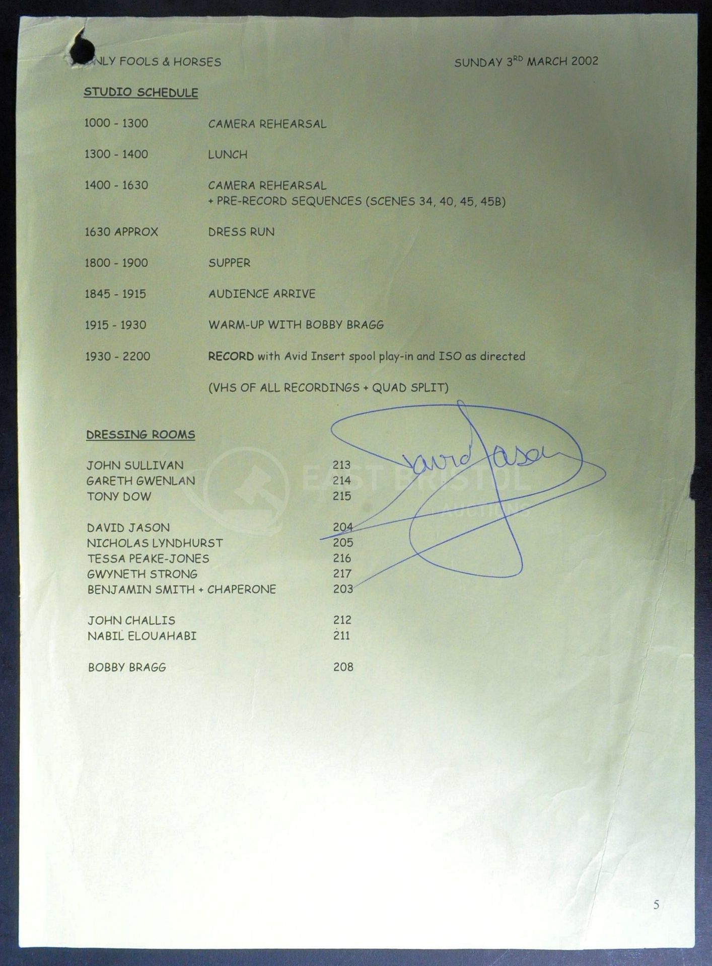 ONLY FOOLS & HORSES - STRANGERS ON THE SHORE - SIGNED STUDIO SCHEDULE - Image 2 of 5