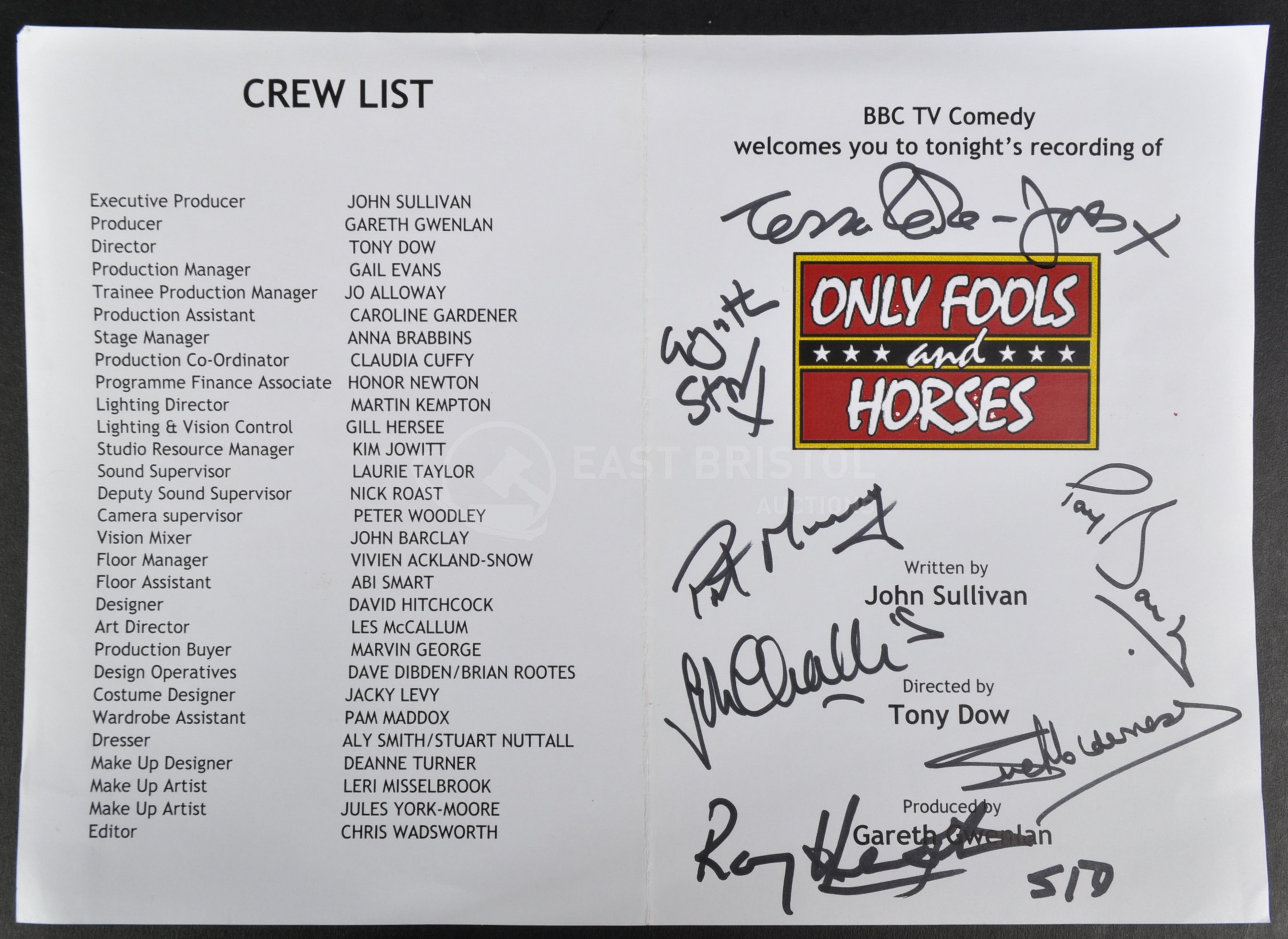 ONLY FOOLS & HORSES - ORIGINAL PRODUCTION USED SHOW PROGRAMME SIGNED