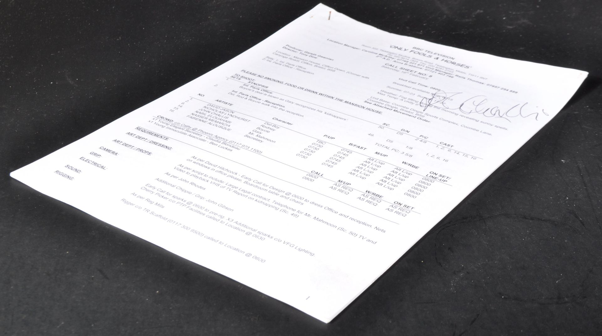 ONLY FOOLS & HORSES - STRANGERS ON THE SHORE - CHALLIS' CALL SHEET - Image 5 of 5