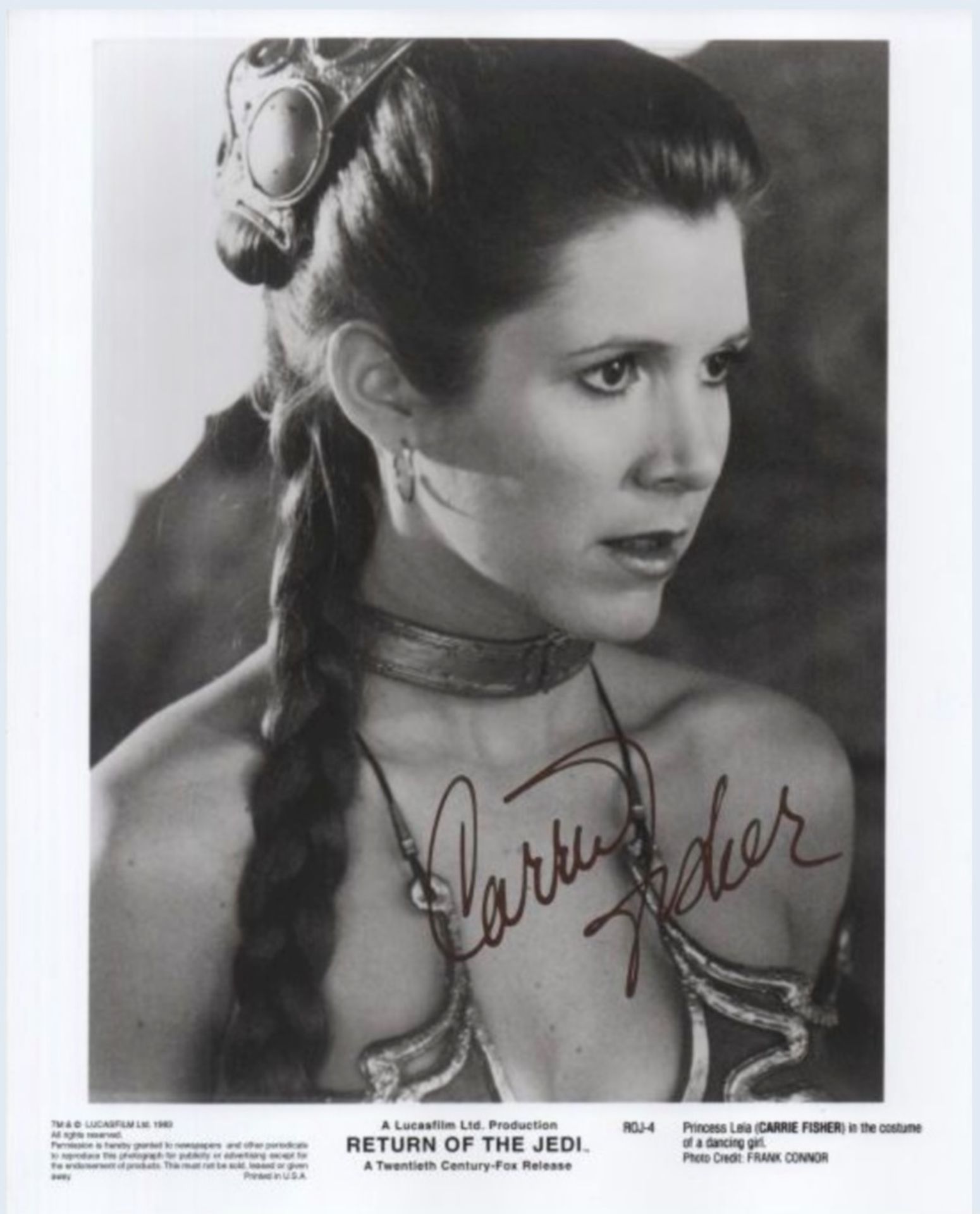 STAR WARS - CARRIE FISHER - PRINCESS LEIA - ROTJ SIGNED 8X10" - AFTAL