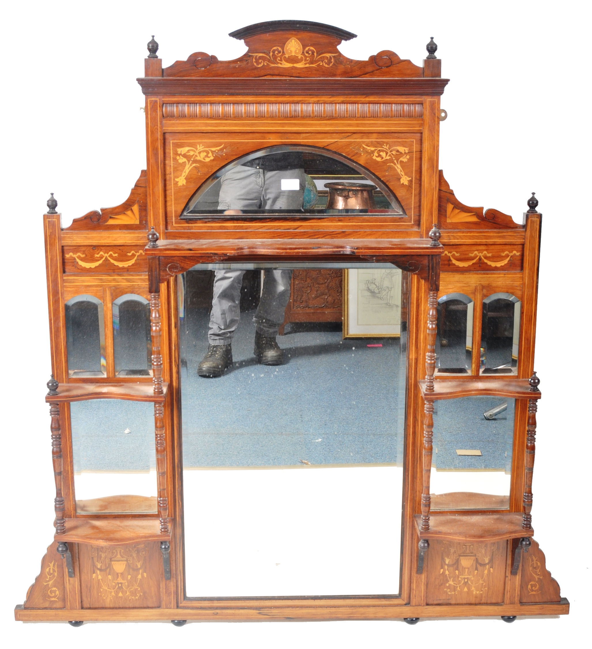 19TH CENTURY VICTORIAN INLAID MAHOGANY OVERMANTEL MIRROR - Image 2 of 7