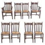 SET OF EIGHT ARTS & CRAFTS WILLIAM MORRIS MANNER DINING CHAIRS