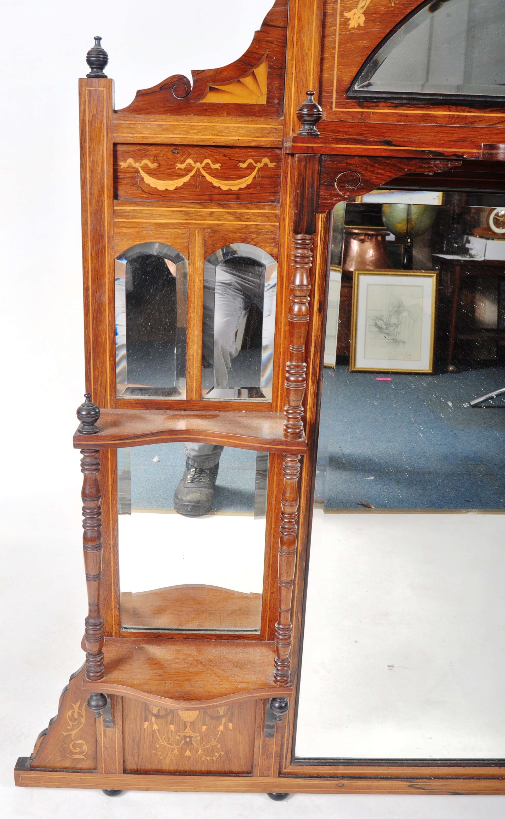 19TH CENTURY VICTORIAN INLAID MAHOGANY OVERMANTEL MIRROR - Image 3 of 7