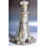 19TH CENTURY SILVER PLATED LIGHTHOUSE DESK INKWELL & PEN REST