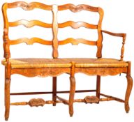 19TH CENTURY CARVED FRUITWOOD RUSH SEATED BENCH