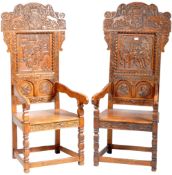 PAIR OF VICTORIAN CARVED OAK WAINSCOT CHAIRS