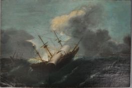 19TH CENTURY SPANISH OIL DEPICTING A SHIP IN STORMY SEAS