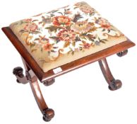 19TH CENTURY GILLOW MANNER ROSEWOOD X FRAME TAPESTRY STOOL