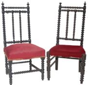 MATCHING PAIR OF VICTORIAN EBONISED BOBBIN TWIST SIDE CHAIRS