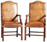 PAIR OF GEORGE II MANNER FAUX LEATHER GAINSBOROUGH ARMCHAIRS