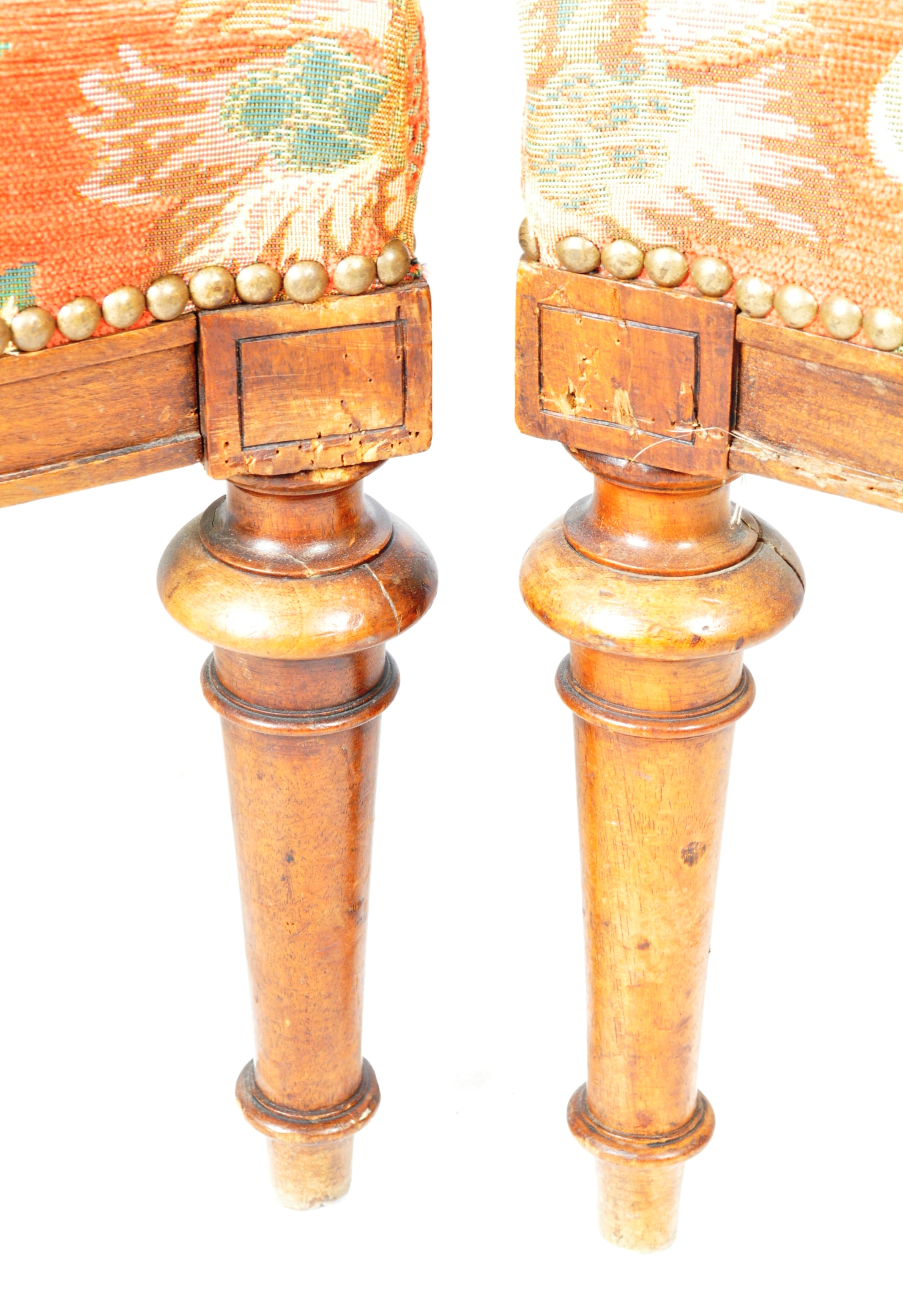 PAIR OF 19TH CARVED WALNUT FRAMED ARMCHAIRS - Image 5 of 8