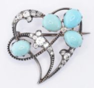 VICTORIAN TURQUOISE & DIAMOND WITCH'S HEART BROOCH