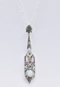 ART DECO STYLE SILVER & OPAL PENDANT NECKLACE