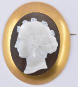 VICTORIAN CARVED HARD STONE CAMEO BROOCH