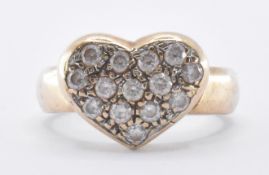 HALLMARKED 9CT & WHITE STONE HEART RING