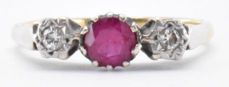 18CT GOLD SYNTHETIC RUBY & DIAMOND RING
