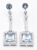 WHITE GOLD AQUAMARINE & DIAMOND DROP EARRINGS