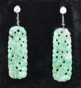 PAIR OF JADE & DIAMOND DROP EARRINGS