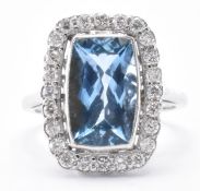 18CT WHITE GOLD AQUAMARINE & DIAMOND DRESS RING