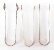 THREE PAIRS OF GEORGE III SILVER HALLMARKED SUGAR TONGS