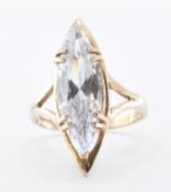 HALLMARKED 9CT GOLD AND MARQUISE CUT WHITE STONE RING