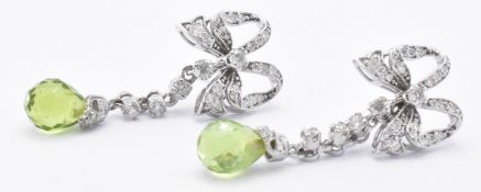 WHITE GOLD PERIDOT & DIAMOND BOW EARRINGS