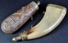 TWO 19TH CENTURY MUSKET RIFLE POWDER HORN