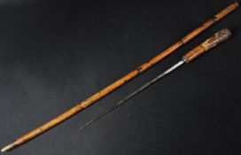 19TH CENTURY HARDWOOD WALKING STICK WITH CONCEALED BLADE