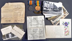 WWI FIRST WORLD WAR - MEDALS & LETTERS FROM FRONT OF PRIVATE IN WARWICKSHIRES