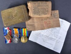 WWI FIRST WORLD WAR MEDAL GROUP AND EFFECTS - HERTS REGIMENT