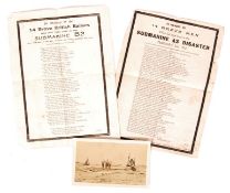 PRE FIRST WORLD WAR SUBMARINE MEMORIAL SLIPS & POSTCARD