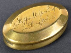 EARLY 20TH CENTURY BRASS TOBACCO TIN OF LOCAL INTEREST