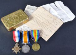 WWI FIRST WORLD WAR MEDAL TRIO & PRINCESS MARY TIN