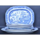 COLLECTION OF VINTAGE CHINESE ORIENTAL BLUE AND WHITE CHINA PLATTERS