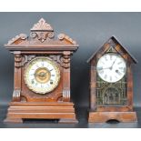 VICTORIAN 19TH CENTURY 8 DAY MANTEL CLOCK TOGETHER WITH A 19TH CENTURY SPIRE CLOCK