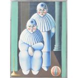 GAMAROTTA - 1979 OIL ON CANVAS ABSTRACT PAINTING DEPICTING CLOWNS