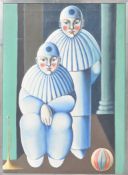 GAMAROTTA - 1979 OIL ON CANVAS ABSTRACT PAINTING DEPICTING CLOWNS