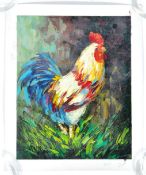 OIL ON CANVAS PAINTING STUDY OF A LONE COCKEREL