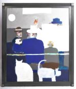 R.A. WEBB - 'BARBER SHOP II' - LARGE 1980'S OIL ON CANVAS PAINTING