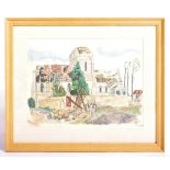 ROGER HOPKIN - WATERCOLOUR PAINTING DEPICTING A FRENCH CHURCH